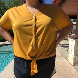 Yellow Front Tie Blouse | XL,XXL